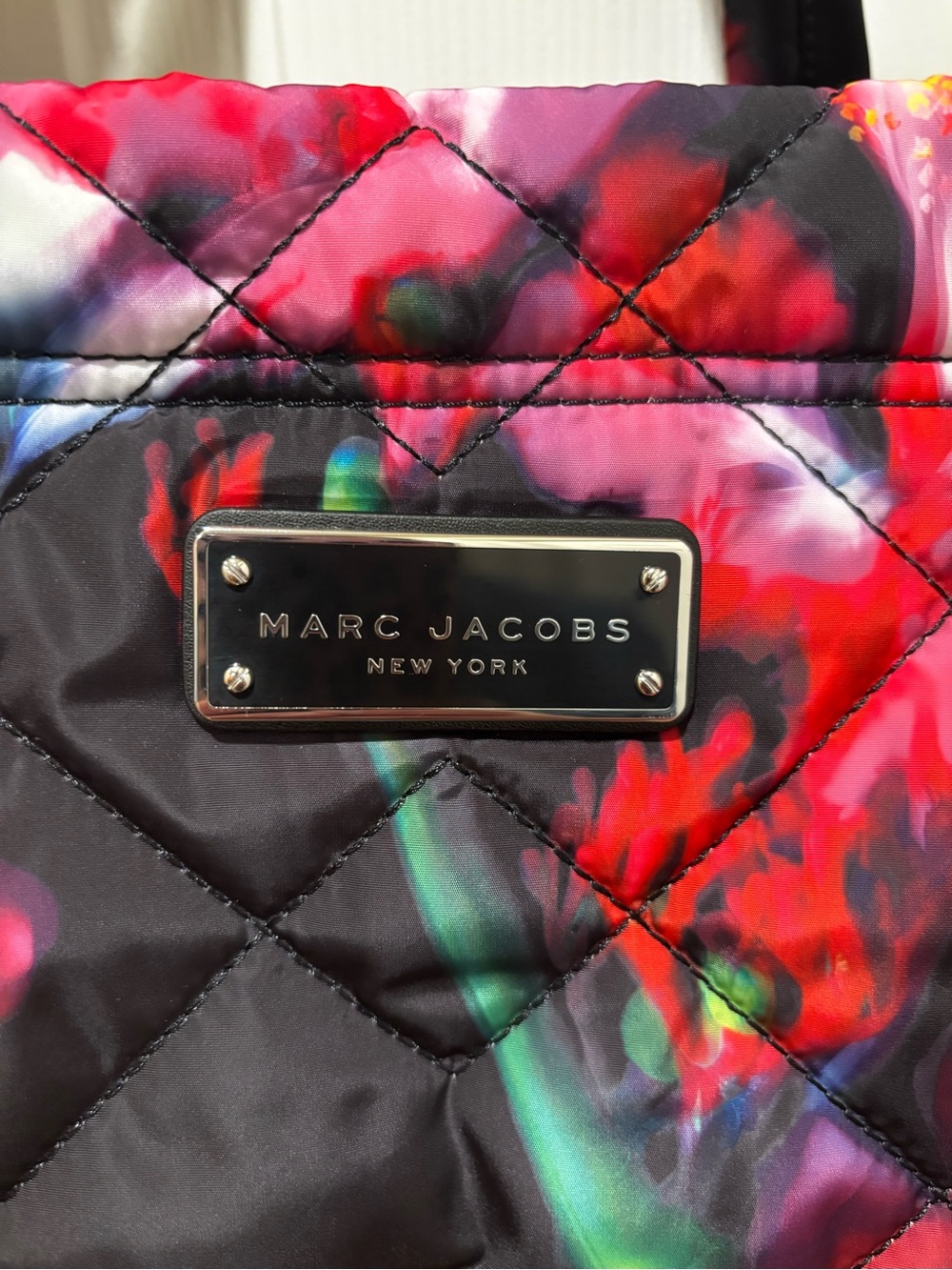 Marc Jacobs Quilted Floral Plaque Tote - Black, Red & Pink